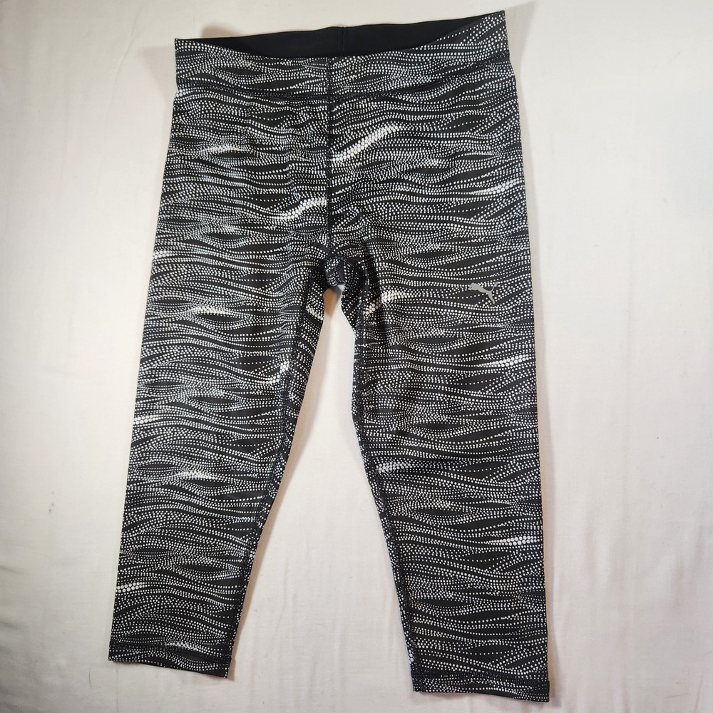 Puma Womens‎ Black White Dotted Wave Print Cropped Athletic Leggings Size L